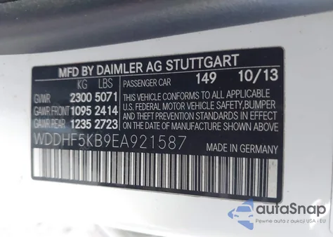 2014 Mercedes-Benz E 350 from USA, damaged, VIN WDDHF5KB9EA921587